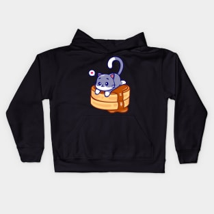 Cute Cat Laying On Pancake Cartoon Kids Hoodie